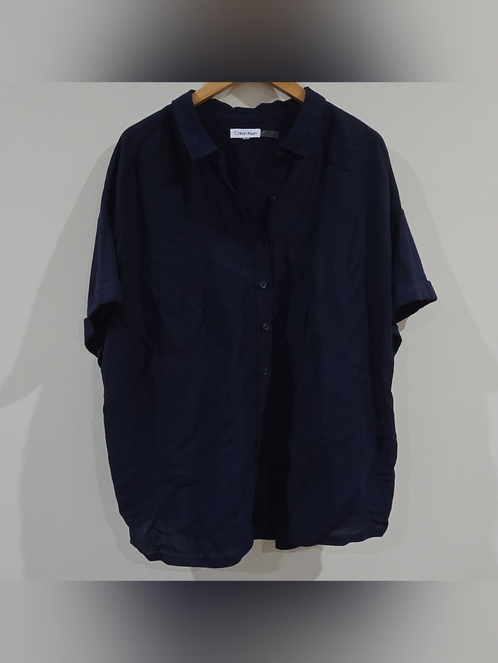 Navy Blue Short Sleeve Casual Button-Up Shirt Size 1X Calvin Klein